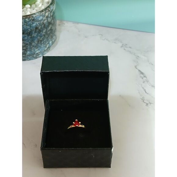 Explosion of Love Ring 14k Gold Plated "You & Me" Engraved Heart-Cut Red Crystal - Picture 13 of 13